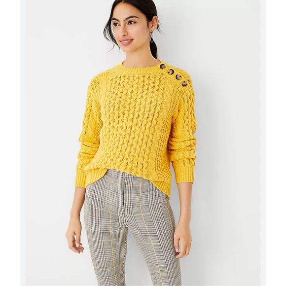 Ann Taylor Mixed Cable Shoulder Button Sweater - Picture 1 of 6
